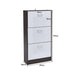 Narrow 3-Tier Flip-Top Shoe Cabinet – Walnut & White Vertical Storage