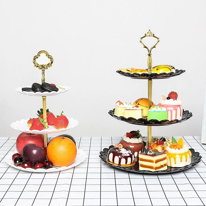 3-Tier ABS Cake Stand — Fruit & Dessert Display (Black or White)