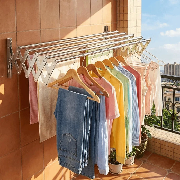 Wall-Mounted Folding Drying Rack — Rustproof Stainless Steel, Retractable Arms