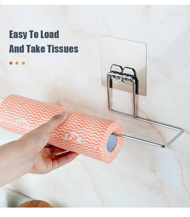 Drill-Free Stainless Steel Wall-Mounted Paper Towel & Toilet Roll Holder