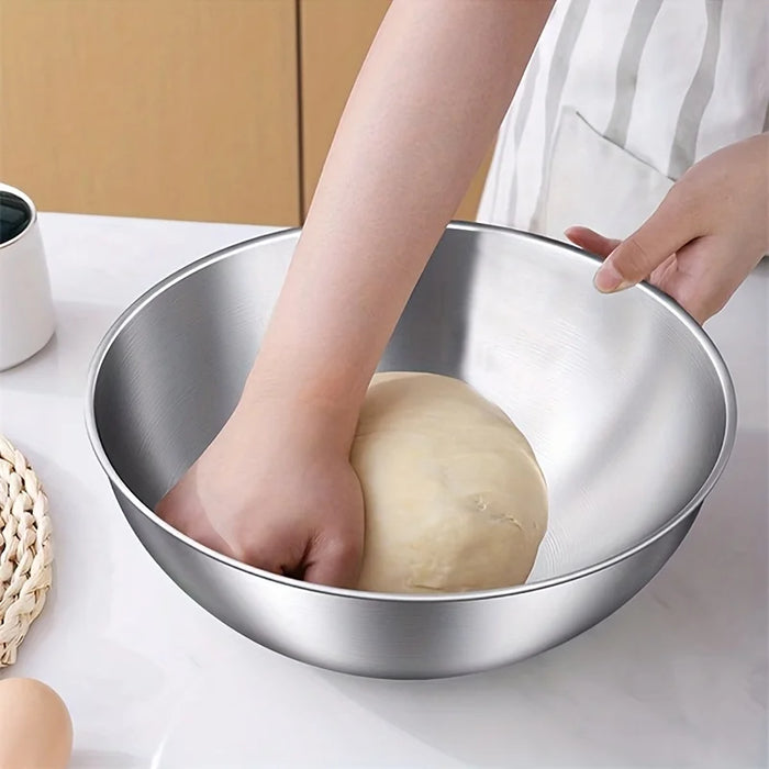 Set of 3 Stainless Steel Mixing Bowls with Measurement Marks — Thickened for Mixing & Kneading