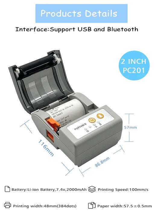 58mm Mini Portable Thermal Printer with Auto Cutter, Bluetooth Pocket Receipt Printer