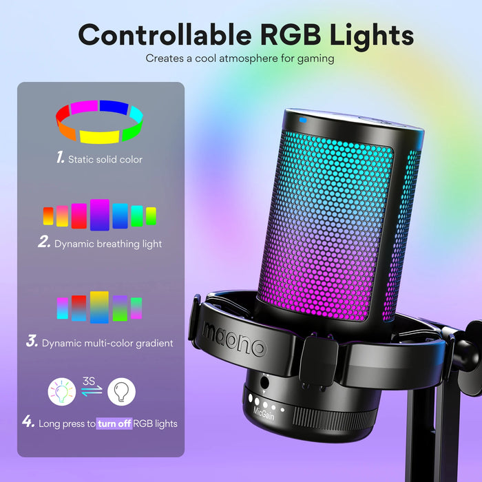 DGM20 USB Gaming Microphone — RGB, ENC Noise Reduction & Tap-to-Mute