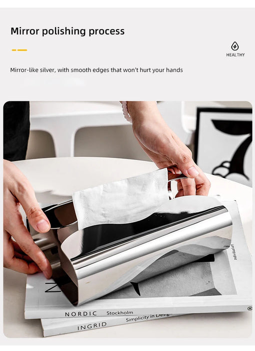 Stainless Steel Tissue Box — Irregular Pull-Paper Dispenser (Silver)