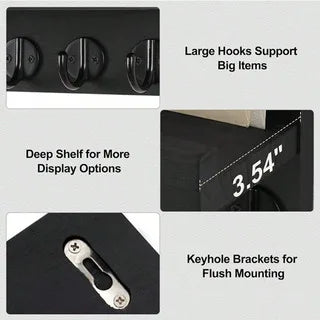Wooden Wall-Mounted Key Holder with Mail Organiser | 5 Hooks (Dark Khaki/Black)