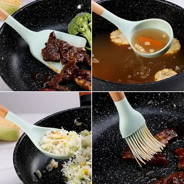 12-Piece Silicone Kitchen Utensil Set with Wooden Handles, Non-Stick