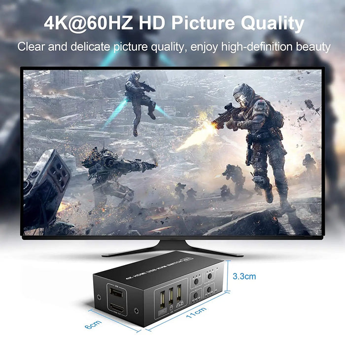 4-Port HDMI KVM Switch 4-in-1 — 4K@60Hz with Desktop Controller, Share Monitor, Keyboard & Mouse