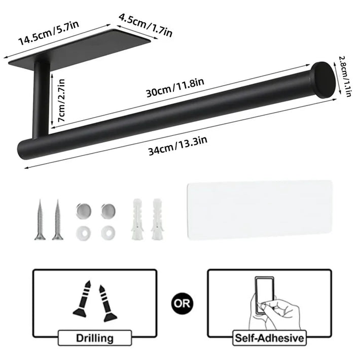 Stainless Steel Punch-Free Paper Towel Holder – Under-Cabinet Roll & Film Dispenser