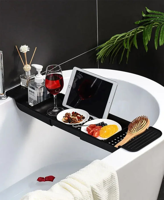 Extendable Bath Tray — Adjustable Bathtub Shelf, Towel & Book Holder (White or Black)