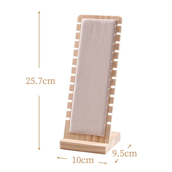 Large Wood Jewellery Display Stand — Necklace & Bracelet Rack with Faux Suede Interior