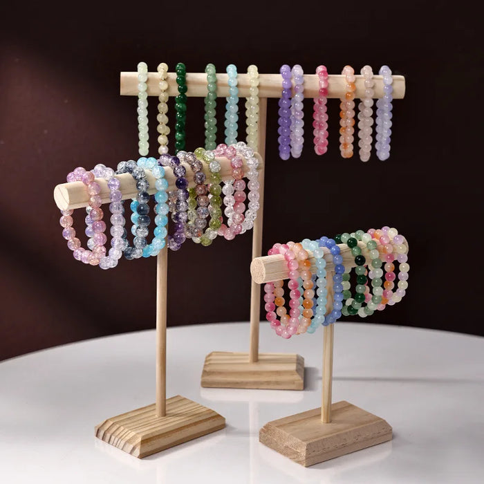Solid Wood Jewellery Display Stand with Wooden Base – Bracelet, Necklace & Hairband Rack