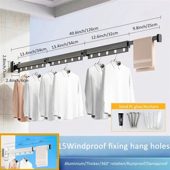 Aluminium Folding Wall-Mounted Drying Rack — Space-Saving Collapsible Clothes Hanger