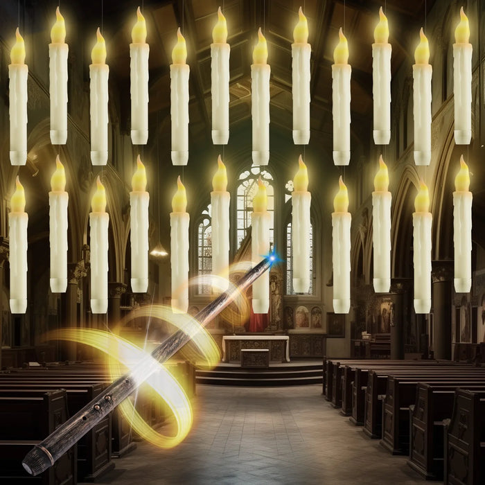 12-Pack Floating LED Taper Candles with Magic Wand Remote — Flameless Flicker Lights
