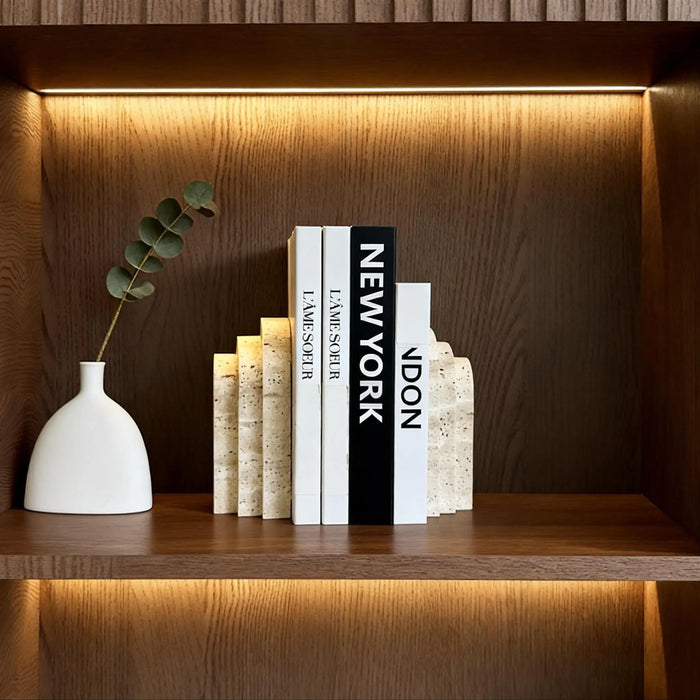 Travertine Marble Bookend — Natural Stone Desk & Bookshelf Accent (1 Piece)
