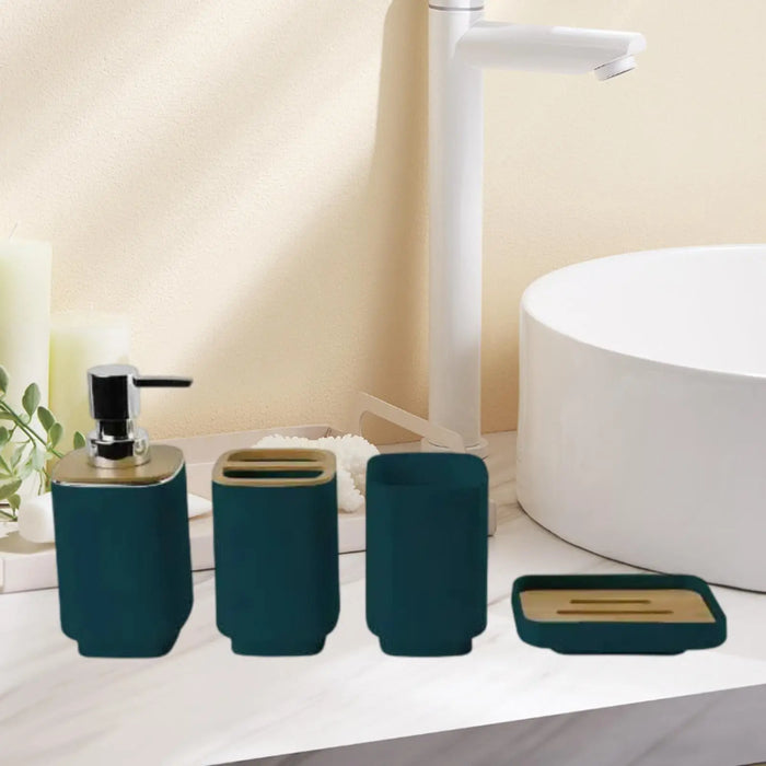 4-Piece Bathroom Accessory Set — Dispenser, Toothbrush Holder, Cup & Soap Tray