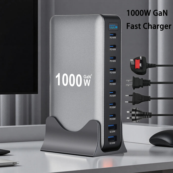 1000W GaN 10‑Port USB‑C Charger Station — PD3.1 PPS Fast Charging