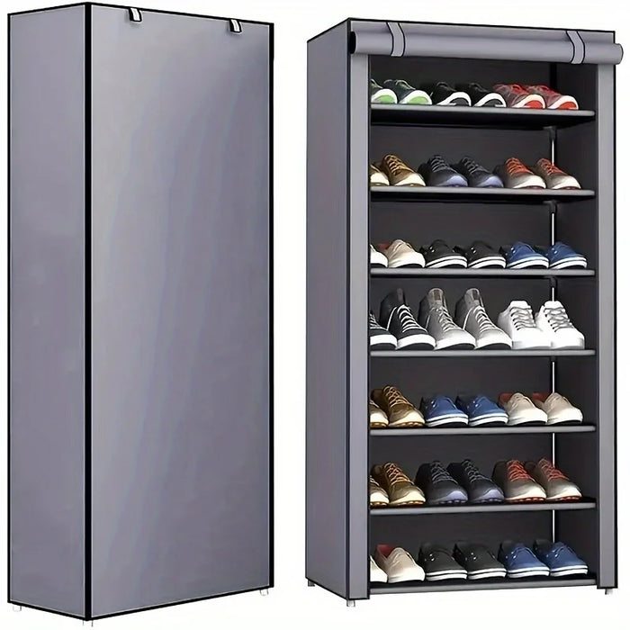 Multi-Tier Shoe Cabinet with Dust-Proof Rolling Shutter — 6/8/10 Tiers, Space-Saving