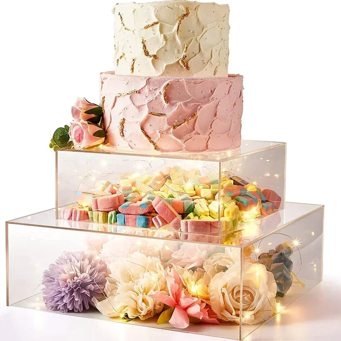 Clear Refillable Acrylic Cake Display – Round, Square or Hexagonal (3mm)