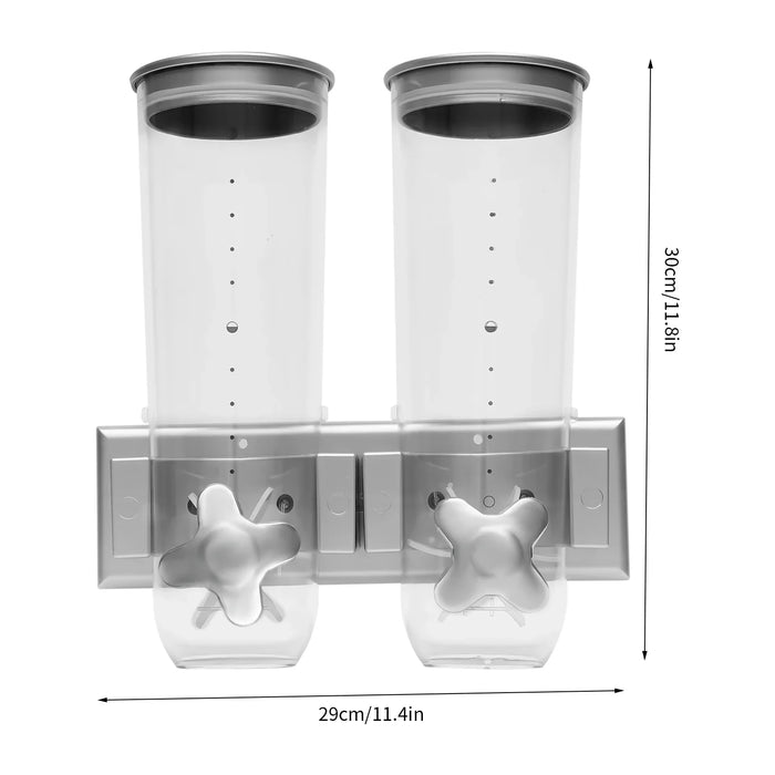 Wall‑Mounted Double Cereal & Candy Dispenser — Silver, 3L