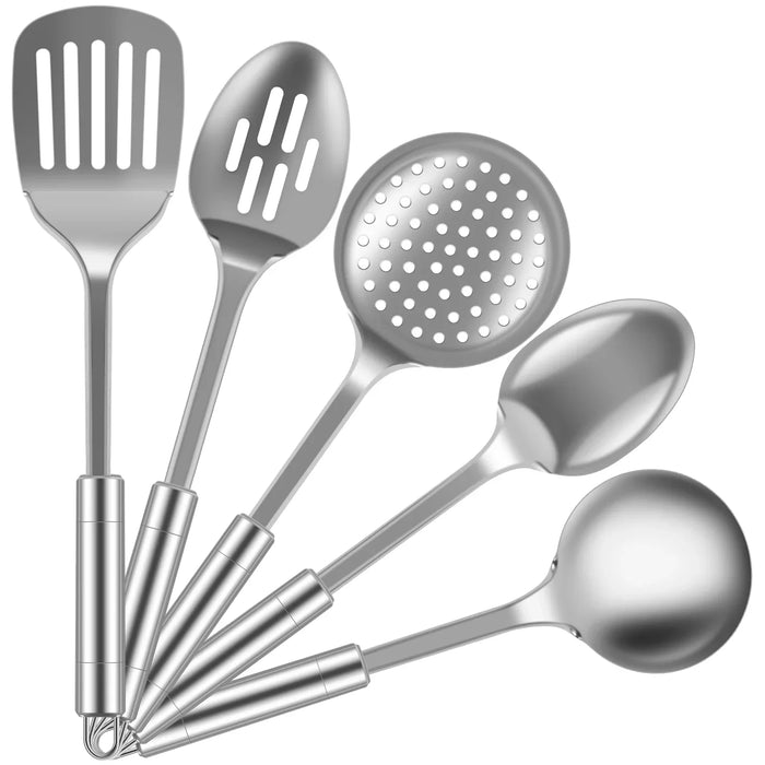 5-Piece Stainless Steel Kitchen Utensil Set — Spoons & Spatula with Ergonomic Handles