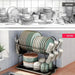 2-Tier Dish Drainer with Drain Board, Cup & Utensil Holders