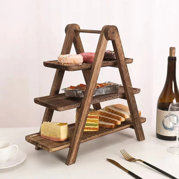 Natural Paulownia Wood 3-Tier Cake Stand — Space-Saving Kitchen Rack