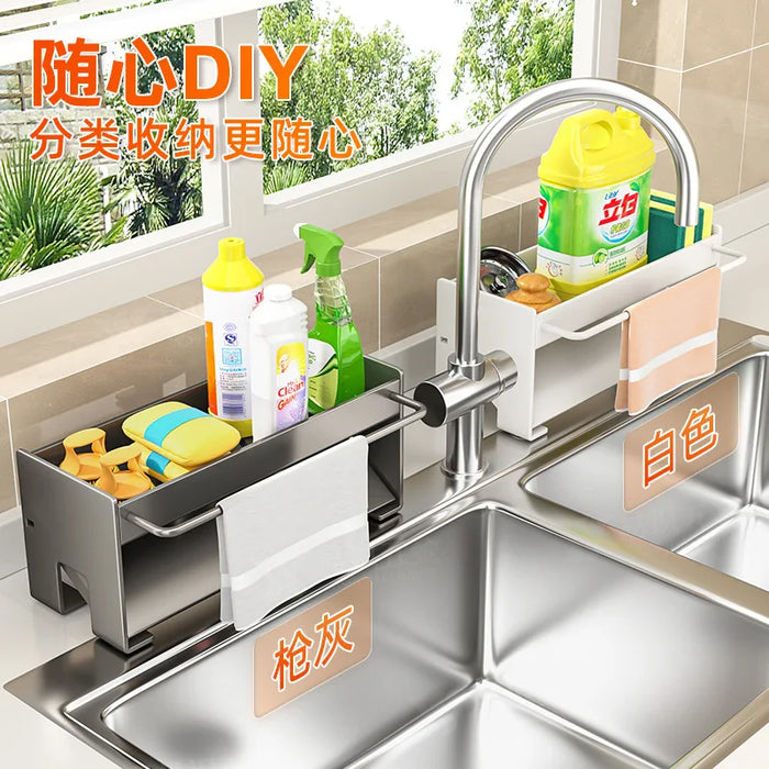 Non-Perforated Sink Storage Rack — Single-Tier Sponge & Rag Holder