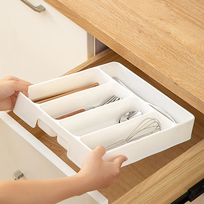 Adjustable Kitchen Drawer Organiser Tray — Moveable Dividers for Cutlery & Utensils