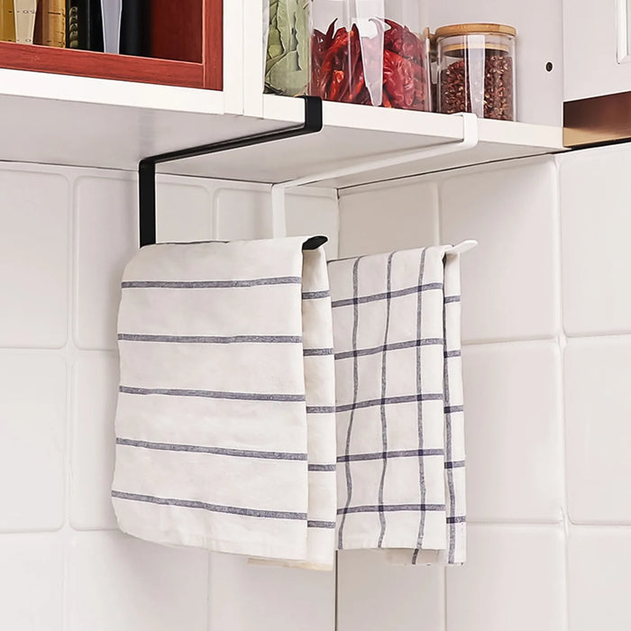 Punch-Free Over-Cupboard Paper Towel & Toilet Roll Holder – Hanging Kitchen Rack (Black/White)
