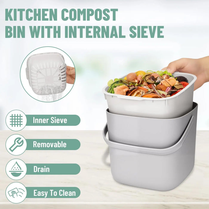 Kitchen Compost Bin with Lid — 7L Countertop Organic Waste Container, Odour-proof, Easy to Clean