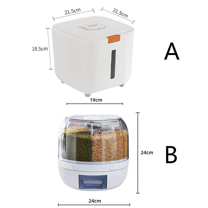 360° Rotating 6-Compartment Airtight Food Dispenser — Storage for Rice, Cereal & Dry Goods