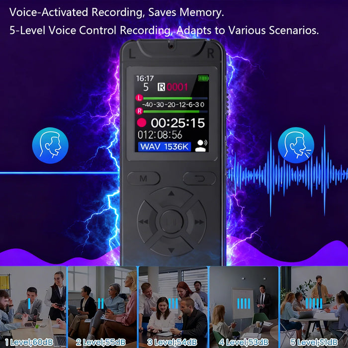 Digital Voice‑Activated Recorder T53 — WAV Recording, MP3 Playback, USB Flash Drive