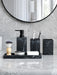 4-Piece Marble-Pattern Resin Bathroom Set — Lotion/Soap Dispenser, Toothbrush Holder, Tumbler & Tray (Black or White)