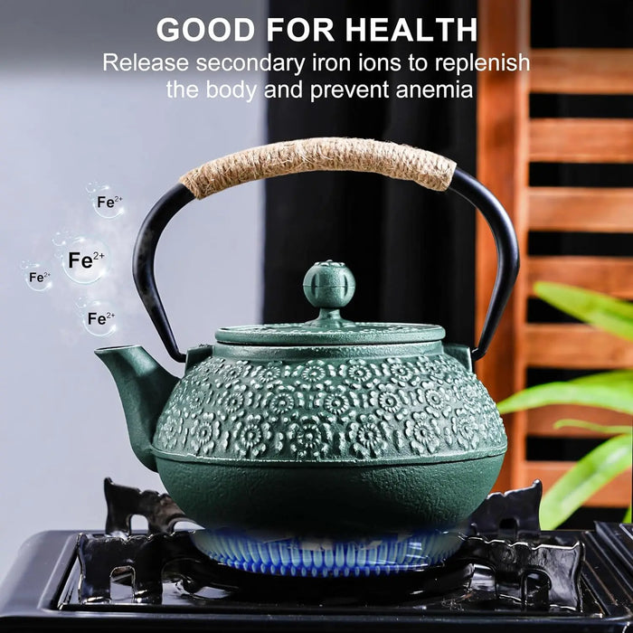 Cast Iron Teapot 900ml — Sakura Pattern with Tea Strainer
