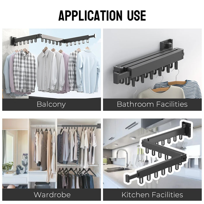 Retractable Wall-Mounted Folding Clothes Hanger — Aluminium, Indoor & Outdoor