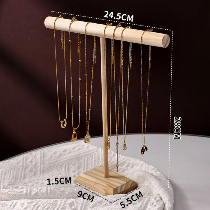 Solid Wood Jewellery Display Stand with Wooden Base – Bracelet, Necklace & Hairband Rack