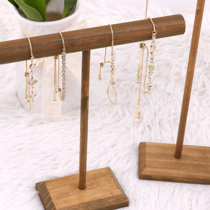 Wooden Jewellery T-Bar Bracelet Display Stand - Desktop Rack for Bracelets & Watches (S/M/L/3pcs)