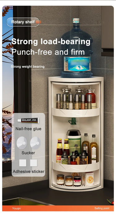 Rotating Adjustable Multi‑Tier Kitchen Corner Shelf – PP Spice & Bottle Organiser