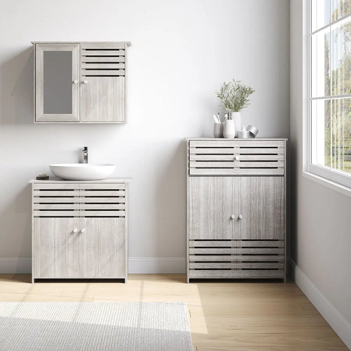 Modern Wooden Freestanding Bathroom Cabinet - Grey Oak, 60 x 30 x 85cm