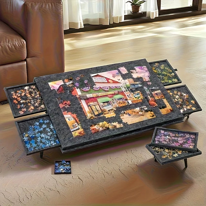Professional Jigsaw Puzzle Table – 6 Drawers, Felt Board, Holds 1,000 Pieces, Display Lid & Stand