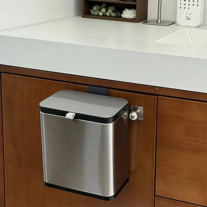 Wall-Mounted Stainless Steel Kitchen Bin — No-Bend-Over, Press-On Lid