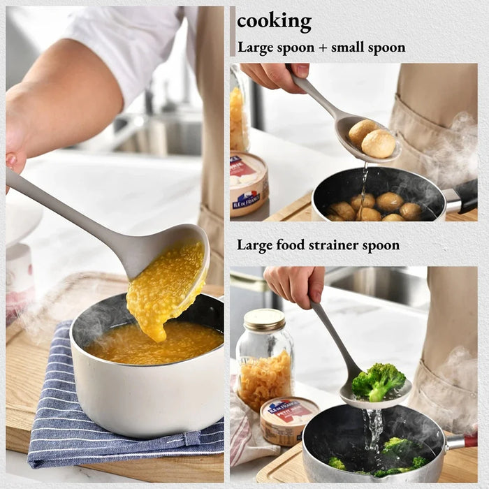 15-Piece Khaki Silicone Kitchen Utensil Set — Food-Grade Cookware Tools