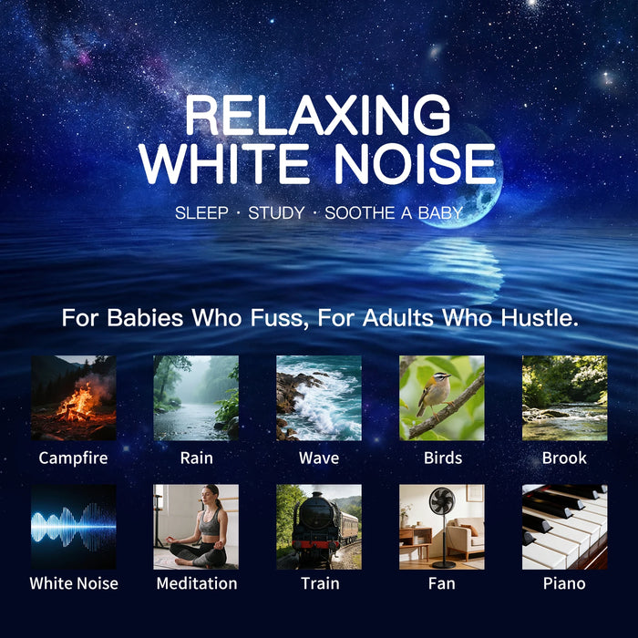 Portable White Noise Machine with Night Light — Rechargeable Sleep Aid for Babies & Adults