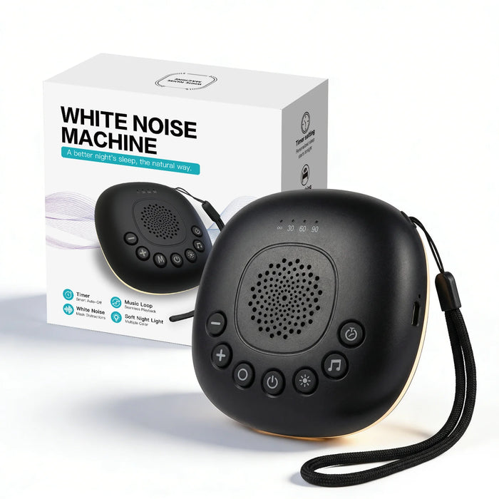White Noise Machine — 20 Soothing Sounds, Night Light Timer, USB-C Rechargeable, Portable with Lanyard