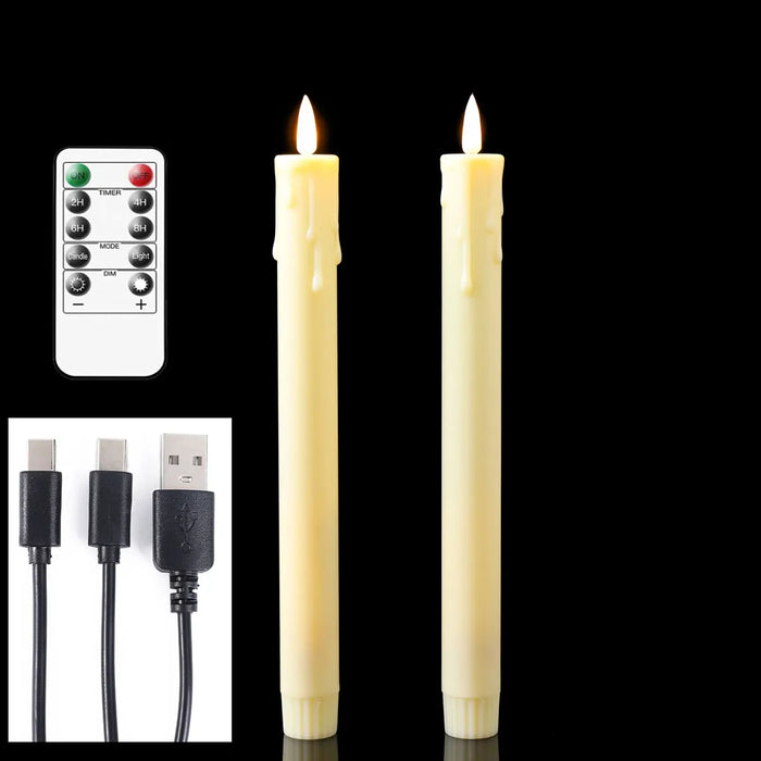 Rechargeable 10-inch Flameless LED Taper Candles — Warm White, 2 or 4 Pack (Beige or White)