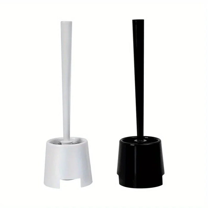 Long‑Handle Toilet Brush with Holder — Flexible Deep‑Clean, Portable (White or Black)