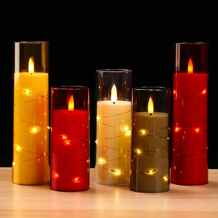 Outdoor Flameless LED Pillar Candles with Remote & Timer — Yellow Flicker, Battery-Operated (3/4pc)