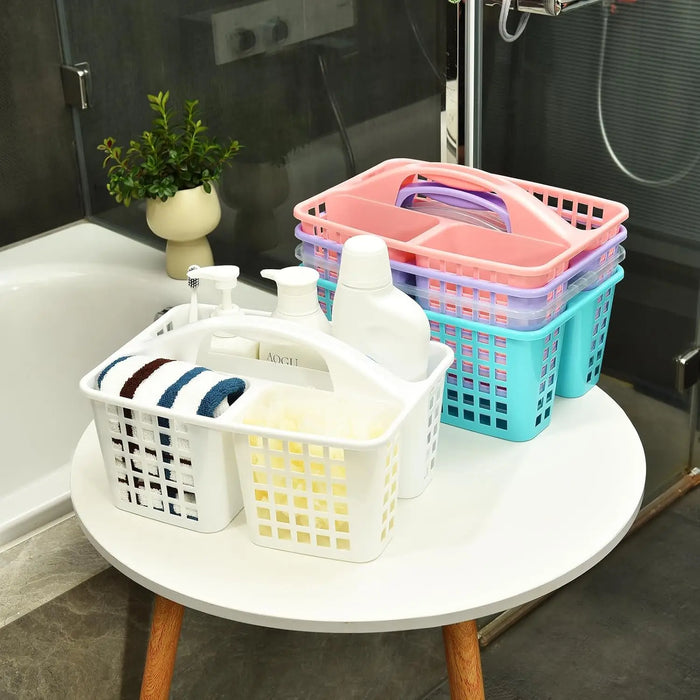 Portable Plastic Shower Caddy with Handle — Divided Storage Basket 30×20×13cm