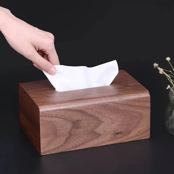Walnut Solid Wood Tissue Box — Classic Desktop & Bathroom Storage