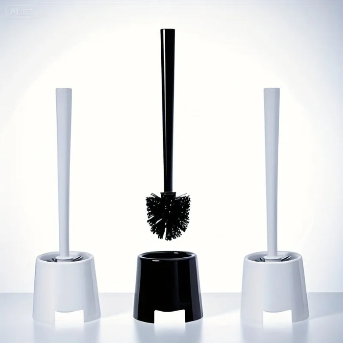 Long‑Handle Toilet Brush with Holder — Flexible Deep‑Clean, Portable (White or Black)